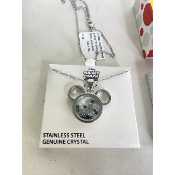 Disney Mickey Mouse Stainless Steel Crystal Shaker Pendant Necklace with Box - Picture 1 of 6